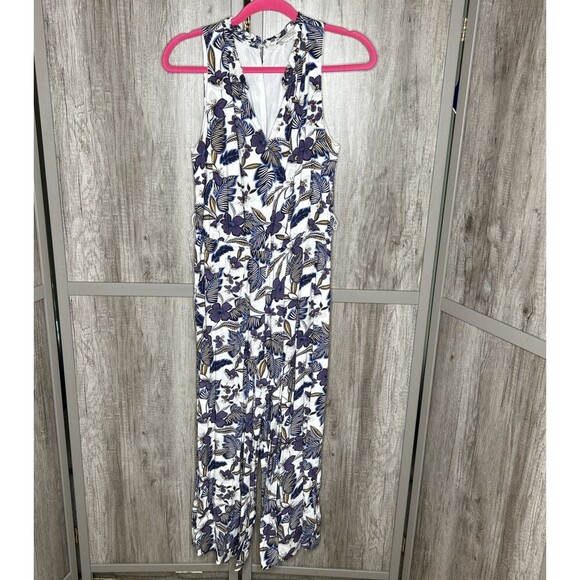 Loft Floral Jumpsuit Wide Leg V Neckline Sleeveless Size S - Picture 1 of 8